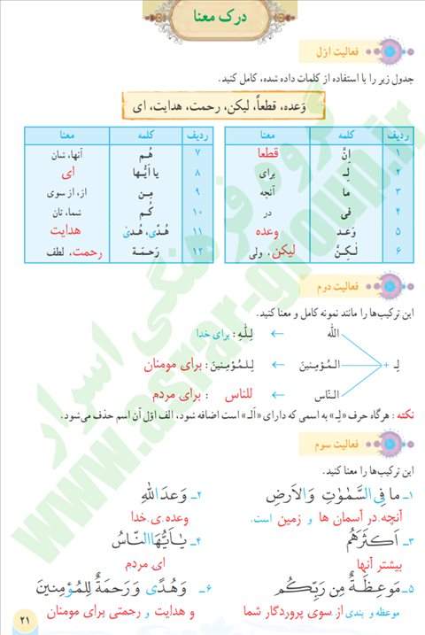 پاسخ سوالات قرآن هفتم سال تحصیلی ۱۴۰۲