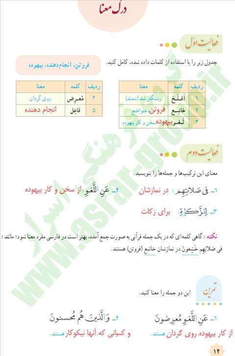 پاسخ سوالات قرآن هشتم سال تحصیلی ۱۴۰۲