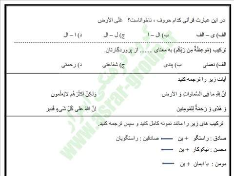 نمونه سوالات قرآن هفتم تستی و تشریحی سال تحصیلی ۱۴۰۲